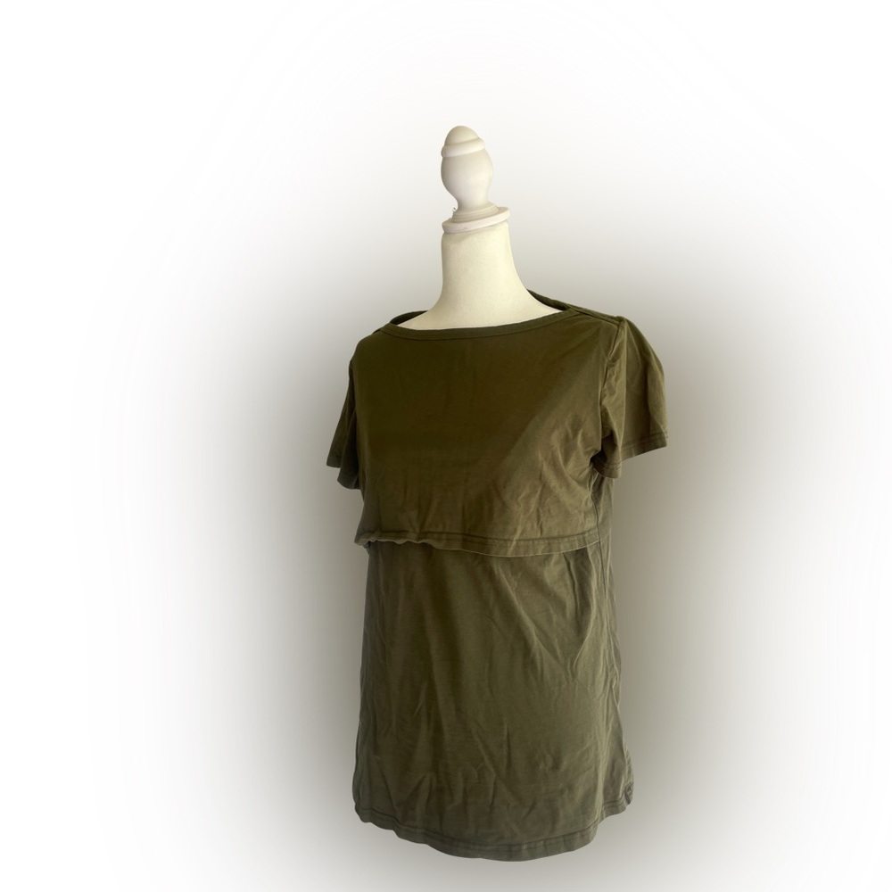 Layered Short Sleeve Nursing Tee in Olive